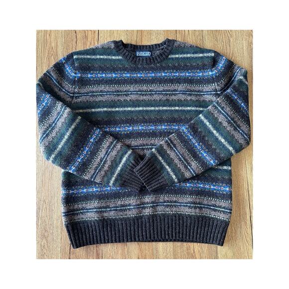 Lands' End Vtg Lambs Wool Green Patterned Sweater Size Medium - Picture 1 of 6